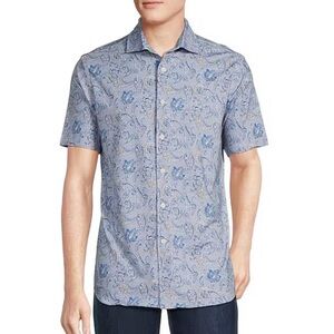 🆕 Cremieux blue label stretch jersey paisley short sleeve dress coatfront shirt